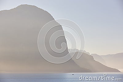 Norwegian fjord landscape sunrise. Fisherman solitude. Stock Photo
