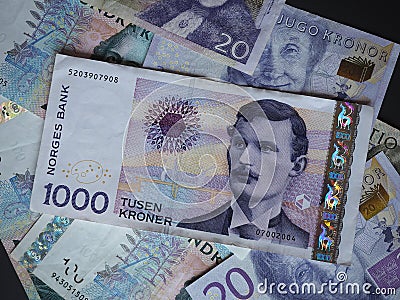 1000 Norwegian Krone NOK note Editorial Stock Photo