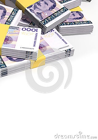 Norwegian Krone Notes Scattered Pile Stock Photo