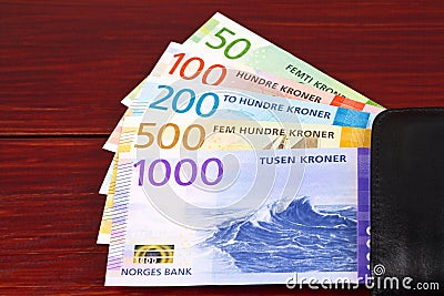 Norwegian money - Krone in the black wallet Stock Photo