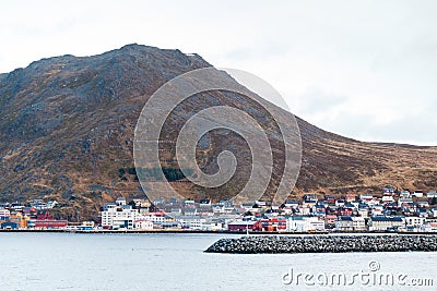 Honningsvag Coastline Viewed From the Barents Sea Stock Photo