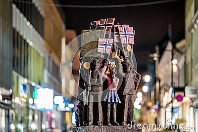 Norwegian school monument in Sandefjord city square Editorial Stock Photo