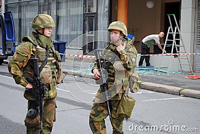 Norwegian soldiers after terrorist attack Editorial Stock Photo