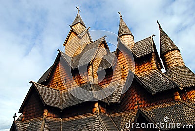 Norwegian stave church Stock Photo