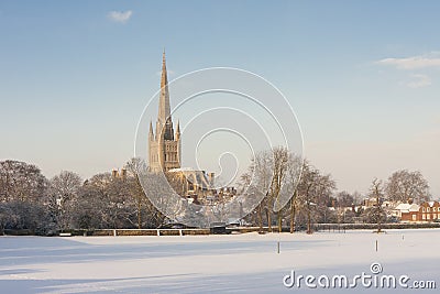 Norwich Cathedral in winter Stock Photo