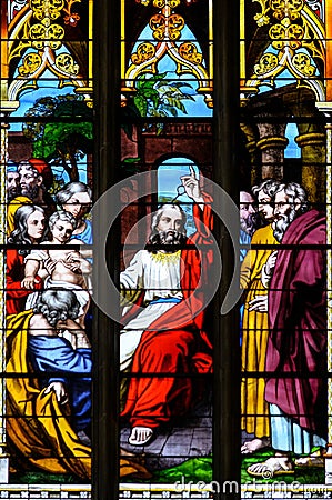 West Window of Norwich Cathedral - close up top panel right Editorial Stock Photo