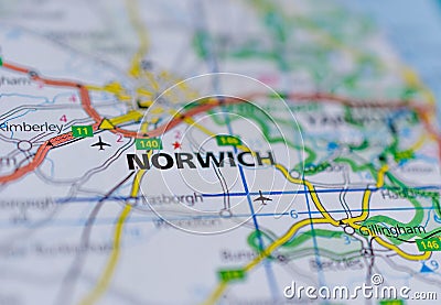 Norwich on map Stock Photo