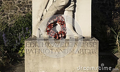 Norwich, Norfolk, UK, June 2021, view of the statue of Edith Cavell near Norwich Cathedral Editorial Stock Photo