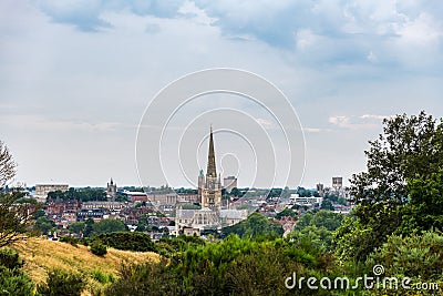 Norwich skyline from a nearby hill Editorial Stock Photo