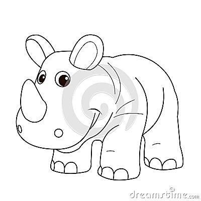 Animals, coloring book for kids. Black and white image, rhinoceros. Stock Photo