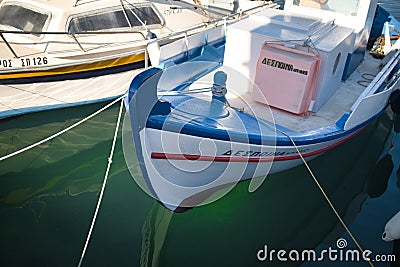 Nose Of Boats Ancient harbor view island in Greece Editorial Stock Photo