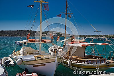 Nose Of Boats Ancient harbor view island in Greece Editorial Stock Photo