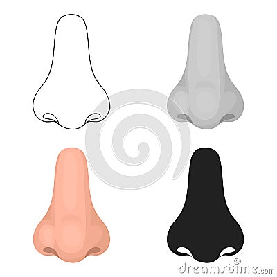 Nose icon in cartoon style isolated on white background. Part of body symbol stock vector illustration. Vector Illustration