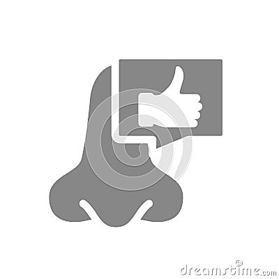 Nose with thumb up in chat bubble grey icon. Olfactory organ symbol Vector Illustration