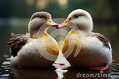 Nose to nose A duck and another bird express their closeness Stock Photo