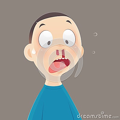 Nosebleed, Cartoon boy is bleeding from his nose. Vector Illustration