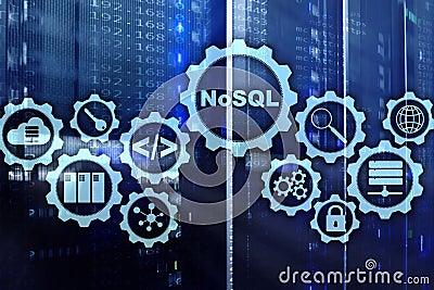 NoSQL. Structured Query Language. Database Technology Concept. Server room background. Stock Photo