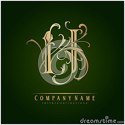 Nostalgia vintage elegance gold H letter monogram logo Vector Illustration