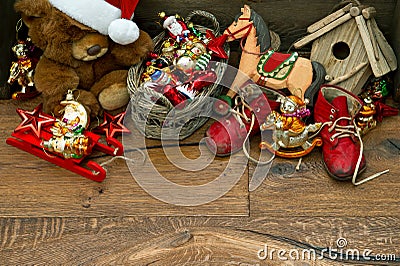 Nostalgic christmas decoration with antique toys Stock Photo