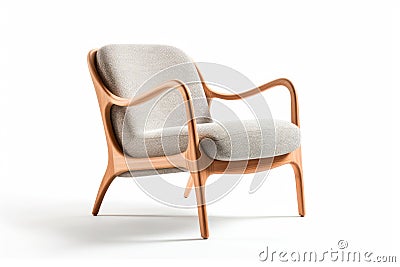 Nostalgic Comfort: Retro-Inspired Lounge Chair with Curved Plywood Frame on White Background Stock Photo