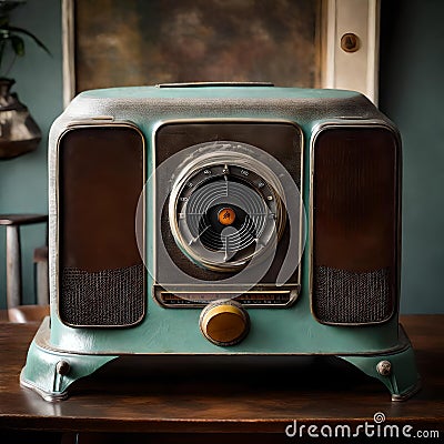 Nostalgic Echoes: Vintage Metal Radio from the 1930s Stock Photo