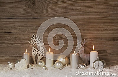 Nostalgic golden, brown and white wooden christmas background wi Stock Photo