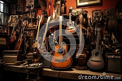 Nostalgic Local wooden music instruments. Generate ai Stock Photo