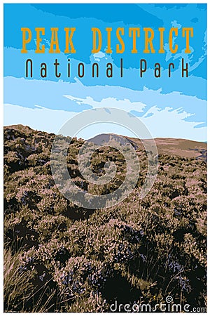 WPA inspired retro travel poster of the Peak District National Park, UK Vector Illustration