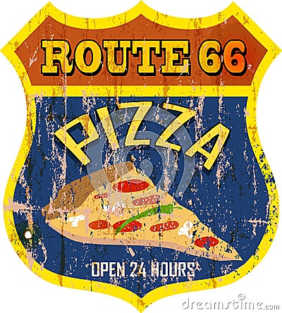 Nostalgic route 66 pizza diner sign Vector Illustration