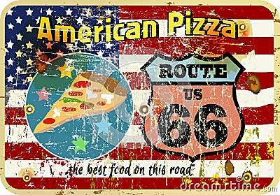 nostalgic route 66 pizza sign, Vector Illustration