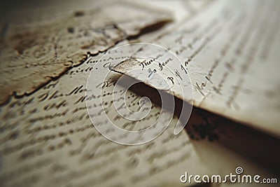 Old letters on the wooden table. Vintage style. Selective focus. Stock Photo