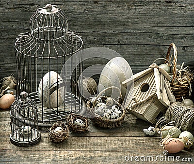 Nostalgic still life easter home interior Stock Photo