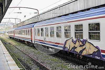 Nostalgic trains parked at Haydarpasa station for visitors, Istanbul, Turkey. March`2017. Editorial Stock Photo