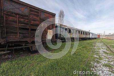 Nostalgic trains parked at Haydarpasa station for visitors, Istanbul, Turkey. March`2017. Editorial Stock Photo