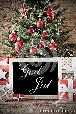 Nostalgic Tree With God Jul Means Merry Christmas Stock Photo