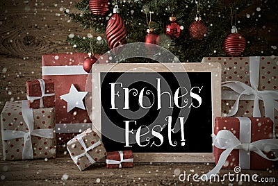 Nostalgic Tree, Snowflakes, Frohes Fest Means Merry Christmas Stock Photo