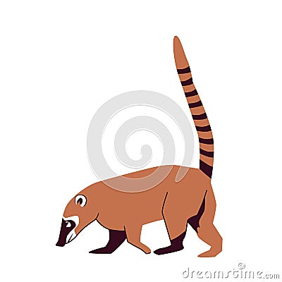 Nosua, or coati, is a genus of small mammals of the raccoon family, common in south and central america. Vector Cartoon Illustration