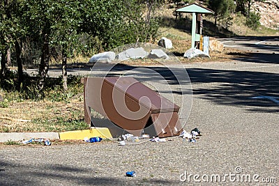 Supposedly bear-proof bin in a New Mexico state park Stock Photo