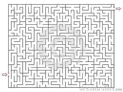 Not so easy Rectangle labyrinth with one entry and One exit only one solution. Line maze game. Hard -Medium complexity. Kids maz Vector Illustration