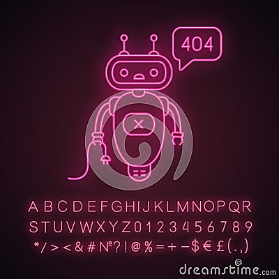 Not found error chatbot neon light icon Vector Illustration