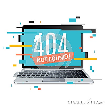 404 Not Found Page in Computer Concept Glitch Style. Vector Vector Illustration
