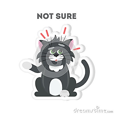 Not sure cat sticker. Vector Illustration