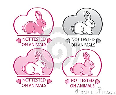 Not tested on animals vector icon set. Hand drawn rabbit sign. Cruelty free, natural cosmetic products Vector Illustration