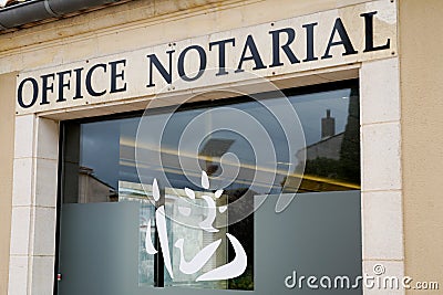 Notaire french sign on windows notary logo office Editorial Stock Photo