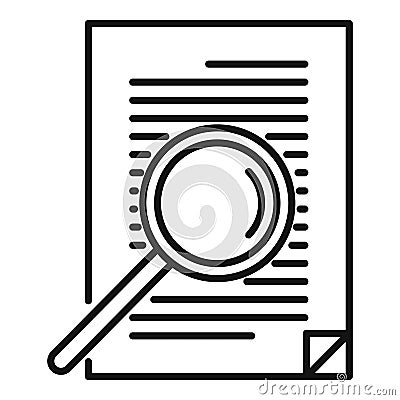 Notary magnifier paper icon, outline style Vector Illustration