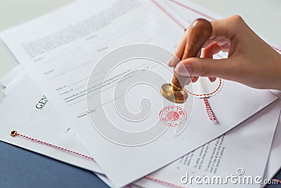 Notary public authorizing document Stock Photo