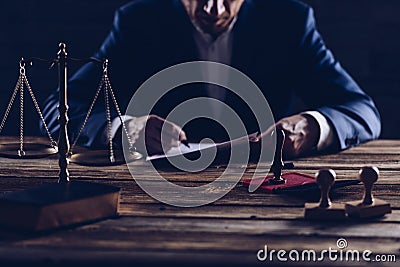 Notary public notarizes document in his office Stock Photo