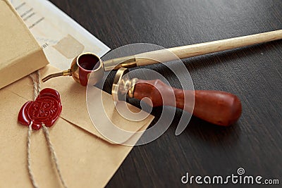 Notary public wax stamp - seal on notarized document Stock Photo