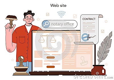 Notary service online service or platform. Professional lawyer Vector Illustration