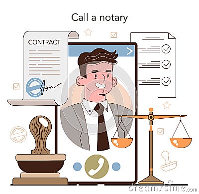 Notary service online service or platform. Professional lawyer Vector Illustration